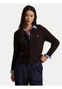 Polo Ralph Lauren Kardigan 211972104007 Brązowy Slim Fit. Typ kołnierza: polo. Kolor: brązowy. Materiał: wełna