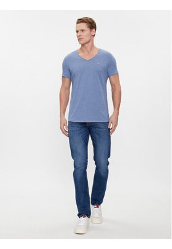 Tommy Jeans T-Shirt Tjm Slim Jaspe V Neck DM0DM09587 Niebieski Slim Fit. Kolor: niebieski. Materiał: bawełna, syntetyk