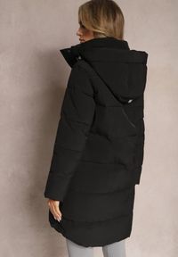 Renee - Czarna Pikowana Kurtka do Kolana z Odpinanym Kapturem Tolvina. Kolor: czarny #3