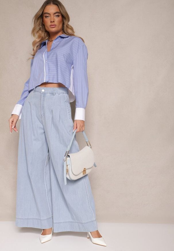 Renee - Jasnoniebieskie Szerokie Jeansy z Bawełny High Waist Cohna. Okazja: na co dzień. Stan: podwyższony. Kolor: niebieski. Sezon: lato, wiosna. Styl: sportowy, casual
