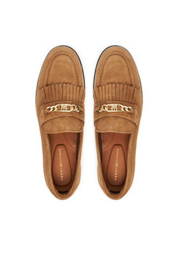 TOMMY HILFIGER - Tommy Hilfiger Loafersy Chain Fringe FW0FW08972 Brązowy. Kolor: brązowy. Materiał: zamsz, skóra