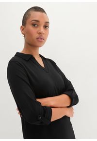 bonprix - Długi shirt polo Punto di Roma. Typ kołnierza: polo. Kolor: czarny. Długość: długie. Styl: elegancki