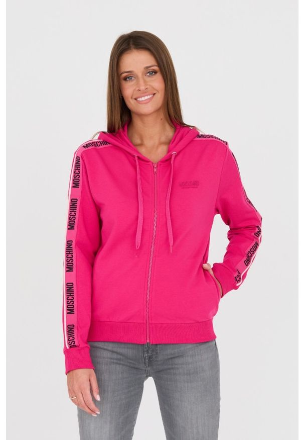 MOSCHINO Różowa damska bluza z lampasami, Rozmiar M. Kolor: różowy
