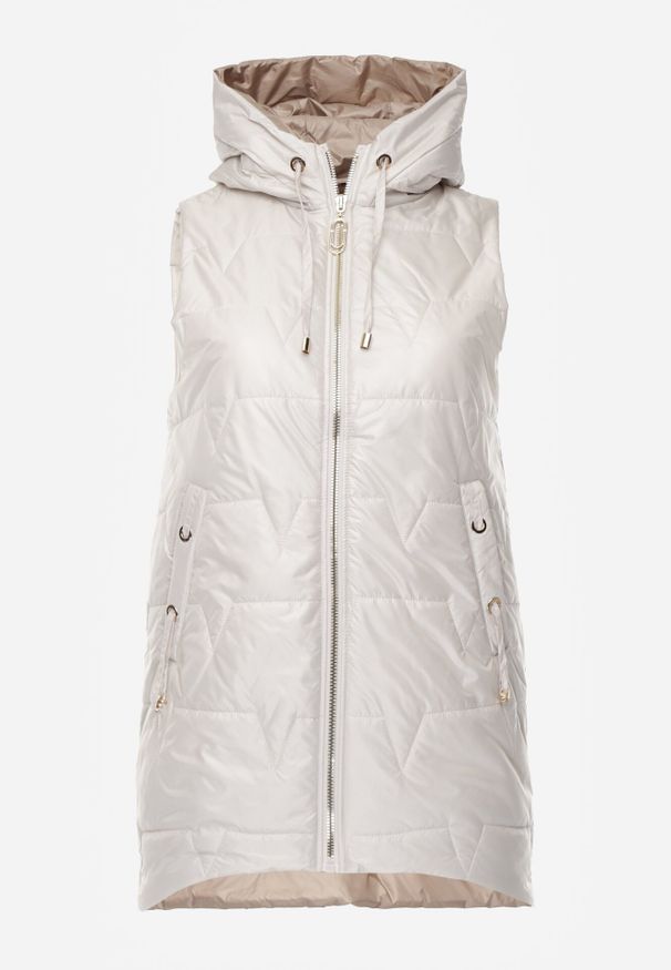 Born2be - Jasnoszara Kamizelka z Nieodpinanym Kapturem i Geometrycznym Pikowaniem Kalousa. Okazja: na co dzień. Kolor: szary. Materiał: jeans, dresówka. Długość rękawa: długi rękaw. Wzór: geometria. Styl: casual, klasyczny