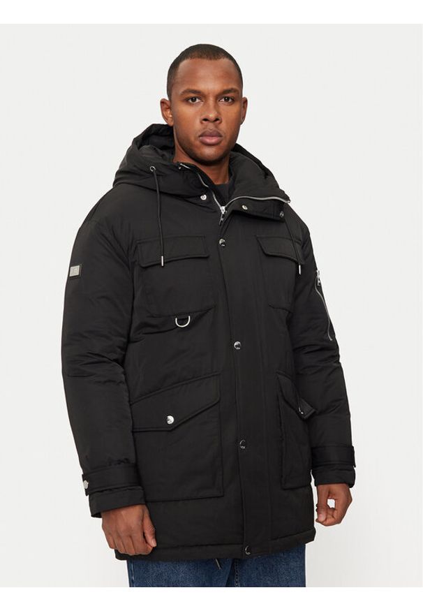 Karl Lagerfeld - KARL LAGERFELD Parka 455003 544515 Czarny Regular Fit. Typ kołnierza: dekolt w karo. Kolor: czarny. Materiał: bawełna