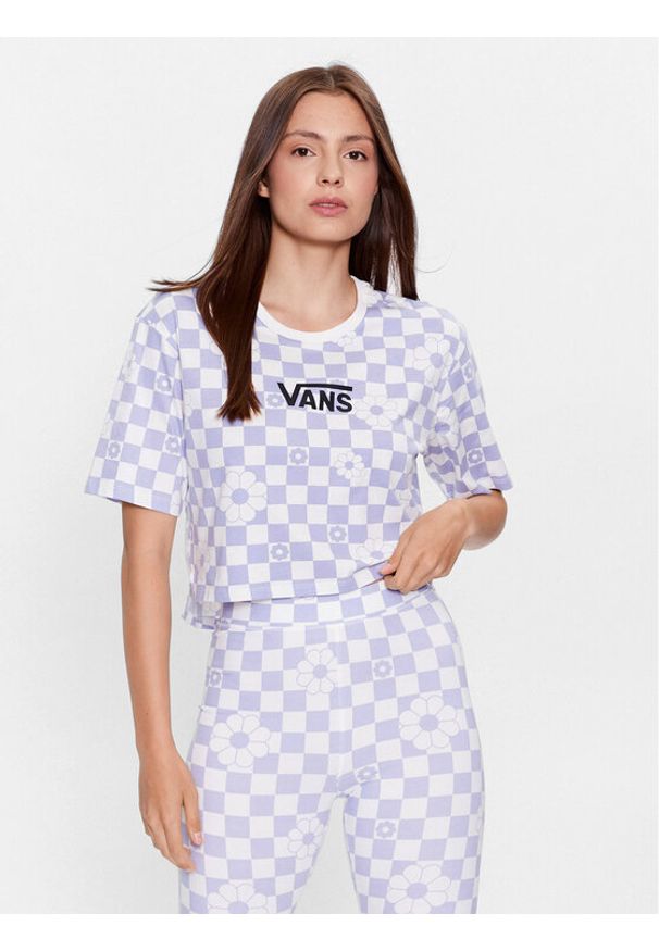 Vans T-Shirt Floral Checker Ss Crop VN000ADT Fioletowy Regular Fit. Kolor: fioletowy. Materiał: bawełna