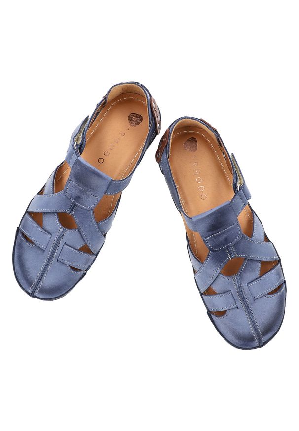 Granatowe Sandały Armodo Wygodne Obuwie Damskie. Okazja: na co dzień. Zapięcie: rzepy. Kolor: niebieski. Materiał: skóra. Sezon: lato. Styl: casual, elegancki, klasyczny