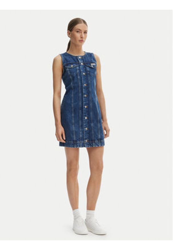 Calvin Klein Jeans Sukienka jeansowa LV047F761G Granatowy Slim Fit. Kolor: niebieski. Materiał: bawełna