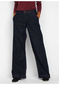 bonprix - Dżinsy o kroju wide leg, high waist z wygodnym pasem. Stan: podwyższony. Kolor: niebieski. Styl: elegancki #1