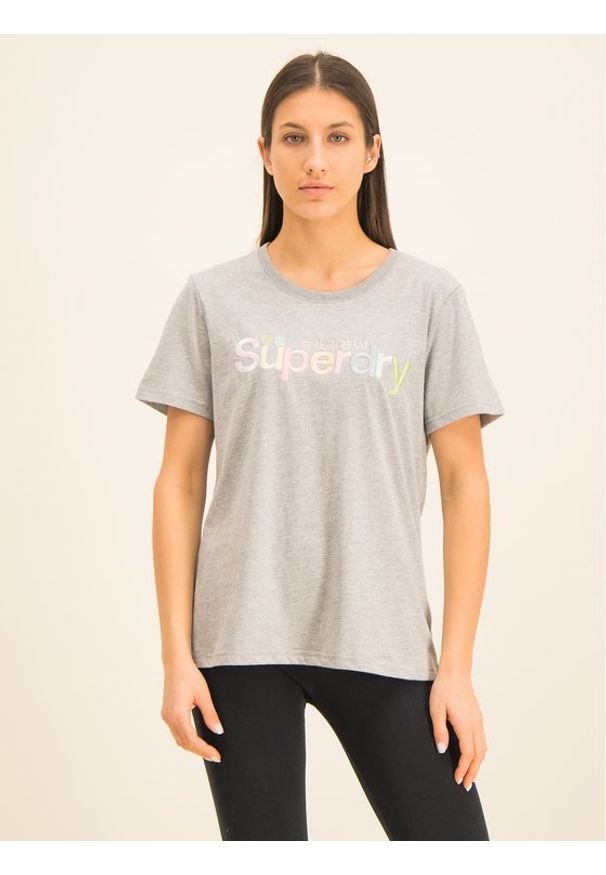 Superdry T-Shirt Classic Rainbow Emb Entry Tee W1000057A Szary Classic Fit. Kolor: szary