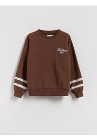 Reserved - Bluza z haftem - ciemnobrązowy. Kolor: brązowy. Materiał: bawełna. Wzór: haft #1