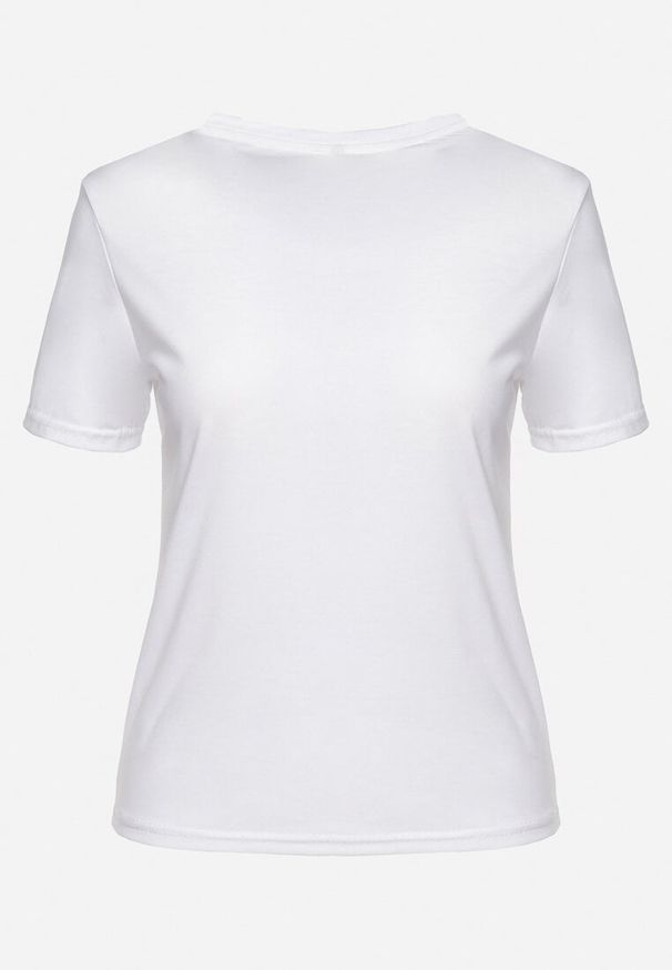 Born2be - Biały Gładki T-shirt z Krótkim Rękawem Elldora. Okazja: na co dzień. Kolor: biały. Materiał: bawełna, jeans. Długość rękawa: krótki rękaw. Długość: krótkie. Wzór: gładki. Styl: casual