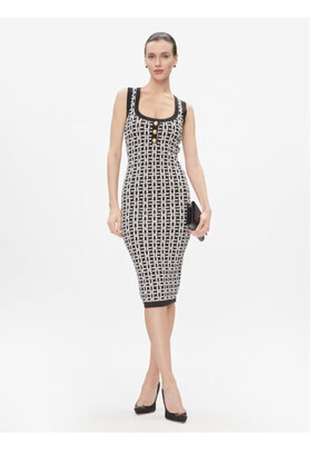 Elisabetta Franchi Sukienka dzianinowa AM-55Z-41E2-V460 Czarny Slim Fit. Kolor: czarny. Materiał: syntetyk