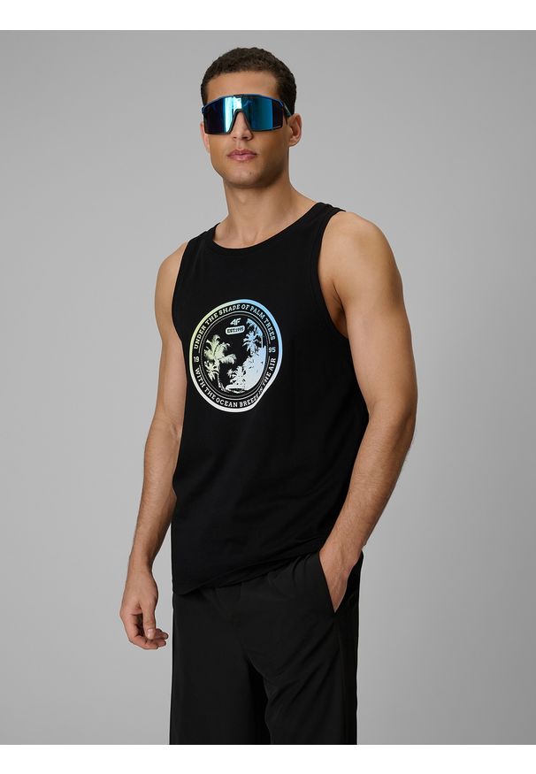 4f - 4F Koszulka bez rękawów regular z nadrukiem męska - czarna XXL. Kolor: czarny. Materiał: dzianina, bawełna. Długość rękawa: bez rękawów. Wzór: nadruk. Sezon: lato