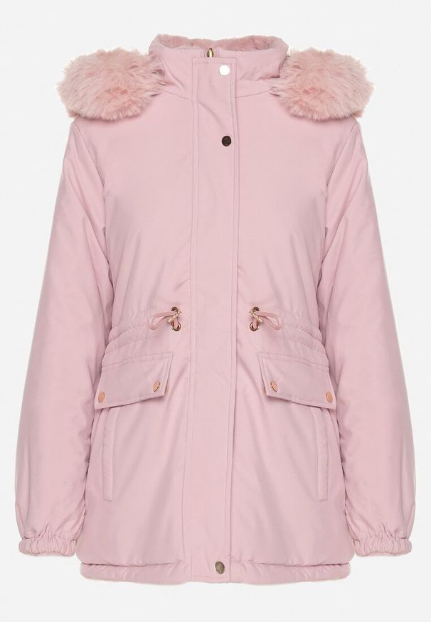 Born2be - Różowa Dwustronna Kurtka Parka z Kapturem i Futrzaną Pikowaną Wyściółką Hetida. Okazja: na co dzień. Typ kołnierza: kaptur. Kolor: różowy. Materiał: futro. Styl: klasyczny, casual