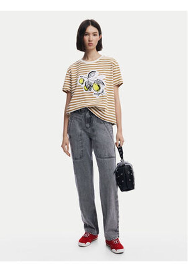 Desigual T-Shirt Lemon 25SWTKAE Beżowy Regular Fit. Kolor: beżowy. Materiał: bawełna