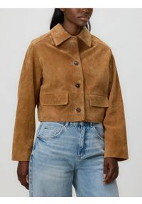 Reserved - Skórzana marynarka - bursztynowy. Kolor: pomarańczowy. Materiał: skóra. Długość: krótkie #1