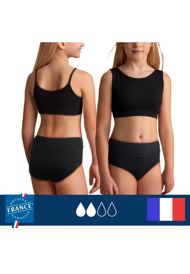 PLIM UNDERWEAR - Dół menstruacyjnego stroju kąpielowego nastolatki wysoki stan średnia chłonność. Stan: podwyższony. Kolor: czarny