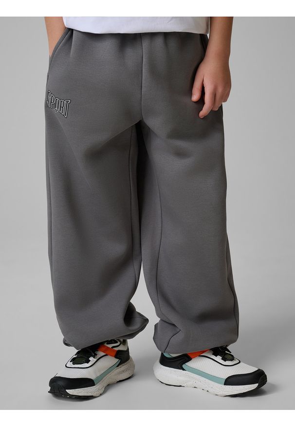 4f - 4F Spodnie dresowe joggery chłopięce - szare 158/164 (12-14 lat). Okazja: na co dzień, na uczelnię. Kolor: szary. Materiał: dresówka. Sezon: lato. Styl: casual, sportowy