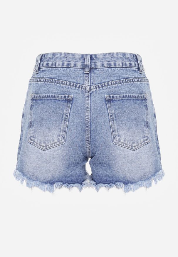Renee - Niebieskie Jeansowe Szorty z Bawełny Poszarpane z Wystającymi Kieszeniami Lendia. Okazja: na co dzień. Kolor: niebieski. Materiał: bawełna, jeans. Długość: krótkie. Sezon: lato. Styl: casual, klasyczny
