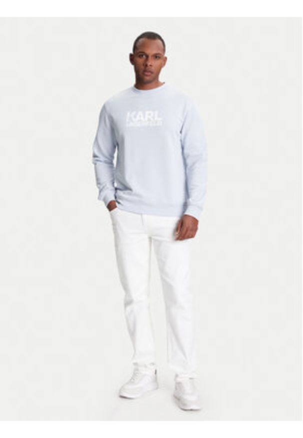 Karl Lagerfeld - KARL LAGERFELD Bluza 705091 553917 Błękitny Regular Fit. Typ kołnierza: dekolt w karo. Kolor: niebieski. Materiał: bawełna