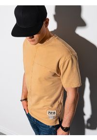 Ombre Clothing - T-shirt męski bawełniany S1379 - musztardowy - XXL. Kolor: żółty. Materiał: bawełna. Długość: krótkie. Wzór: geometria