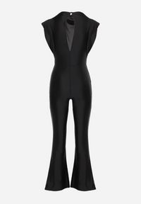 Born2be - Czarny Kombinezon z Rozszerzanymi Nogawkami i Poduszkami w Ramionach Atearai. Okazja: na co dzień. Kolor: czarny. Długość rękawa: krótki rękaw. Długość: krótkie. Styl: elegancki, casual #6