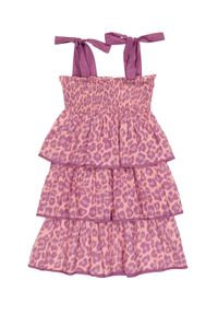 ZIMMERMANN KIDS - Różowa sukienka w panterkę Teddy 2-10 lat. Kolor: wielokolorowy, fioletowy, różowy. Materiał: bawełna. Długość rękawa: na ramiączkach. Wzór: motyw zwierzęcy. Sezon: lato