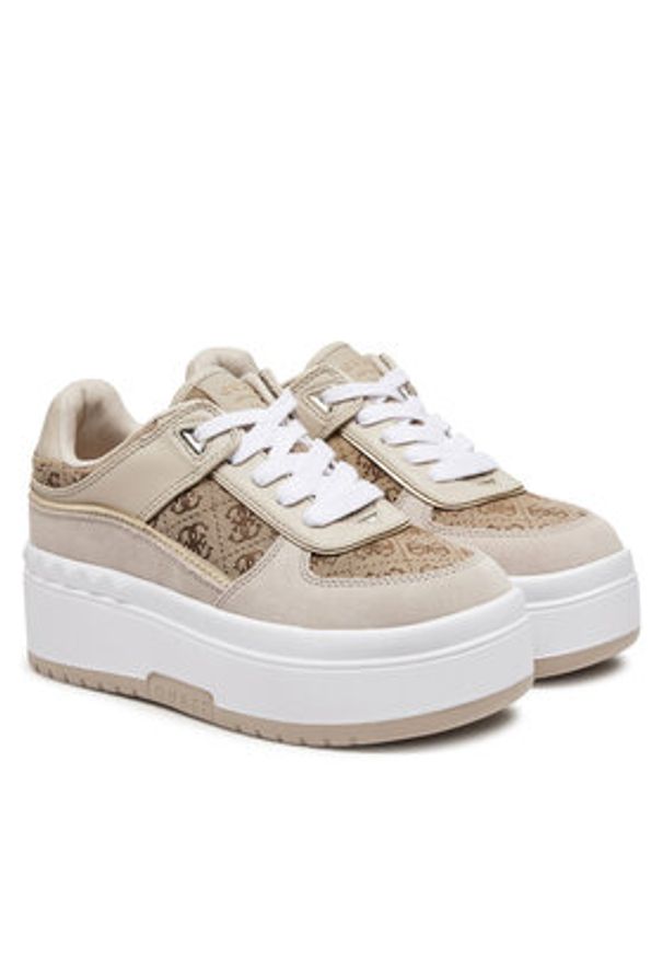 Guess Sneakersy FLPR2D FAL12 Beżowy. Kolor: beżowy. Materiał: skóra