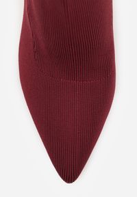 Born2be - Bordowe Botki Vices na Szpilce ze Skarpetową Cholewką Nalumela. Okazja: na co dzień, do pracy. Kolor: czerwony. Szerokość cholewki: normalna. Wzór: aplikacja. Obcas: na szpilce. Styl: casual, elegancki #6