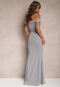 Renee - Szara Taliowana Sukienka Maxi z Rozcięciem Perlina. Kolor: szary. Długość rękawa: na ramiączkach. Typ sukienki: rozkloszowane. Styl: elegancki. Długość: maxi #5