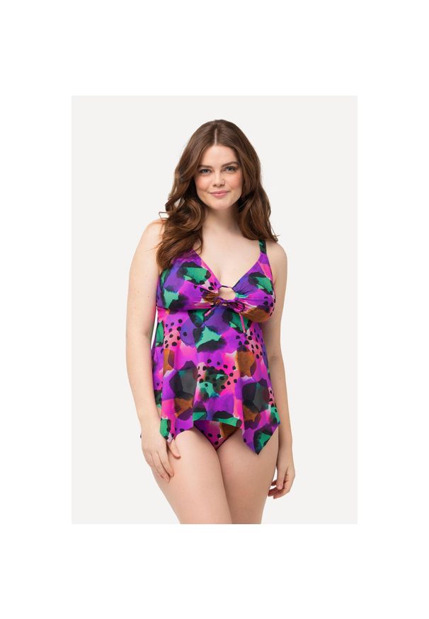 ULLA POPKEN - Damskie Tankini kombinacja wzorów ozdobne kółko miękkie miseczki. Kolekcja: plus size. Kolor: różowy. Materiał: elastan, poliamid, materiał