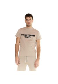 LEONE 1947 APPAREL - Męski T-shirt Leone z krótkim rękawem typu Urban. Kolor: beżowy. Materiał: tkanina. Długość rękawa: krótki rękaw. Długość: krótkie. Sport: fitness