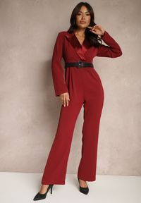 Renee - Bordowy Taliowany Kombinezon w Eleganckim Stylu z Szerokimi Nogawkami Etallina. Okazja: na spotkanie biznesowe. Kolor: czerwony. Długość: długie. Styl: elegancki #5