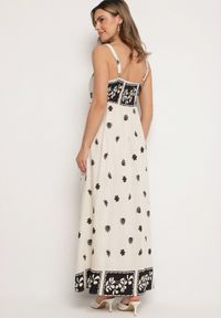 Born2be - Beżowa Wiskozowa Sukienka z Geometrycznym Wzorem Lenirisa. Okazja: na co dzień. Kolor: beżowy. Materiał: wiskoza. Długość rękawa: na ramiączkach. Wzór: geometria. Typ sukienki: proste. Styl: klasyczny, casual, elegancki #7