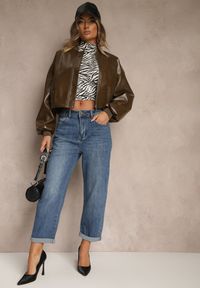 Renee - Niebieskie Jeansy Regular Wiast o Fasonie Mom Fit Gondie. Okazja: na co dzień. Kolor: niebieski. Styl: casual
