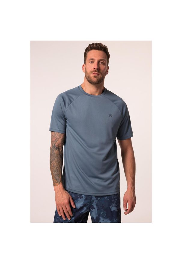 JAY-PI - Męski T-shirt FLEXNAMIC® fitness rękaw 1/2 nadruk z tyłu QuickDry. Kolekcja: plus size. Kolor: szary, niebieski, wielokolorowy. Materiał: poliester, materiał. Wzór: nadruk. Sport: fitness