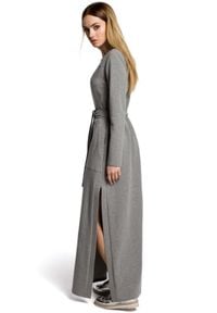 MOE - Dresowa maxi sukienka z paskiem duże kieszenie. Materiał: dresówka. Długość: maxi #3