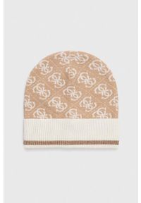 Guess czapka kolor beżowy. Kolor: beżowy. Materiał: dzianina