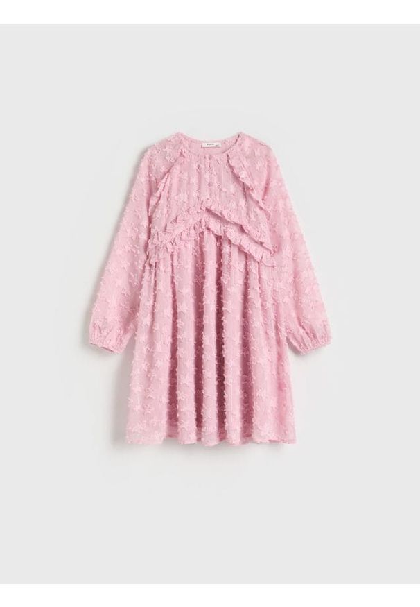 Reserved - Sukienka z długim rękawem - brudny róż. Kolor: różowy. Materiał: dzianina. Długość rękawa: długi rękaw