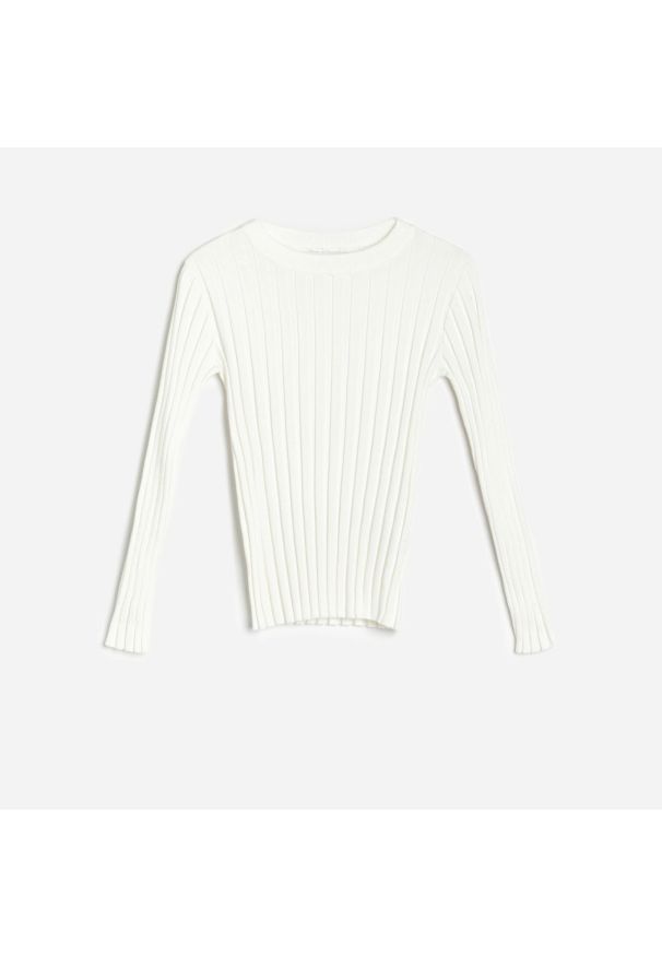 Reserved - Sweter w prążek - Kremowy. Kolor: kremowy. Wzór: prążki