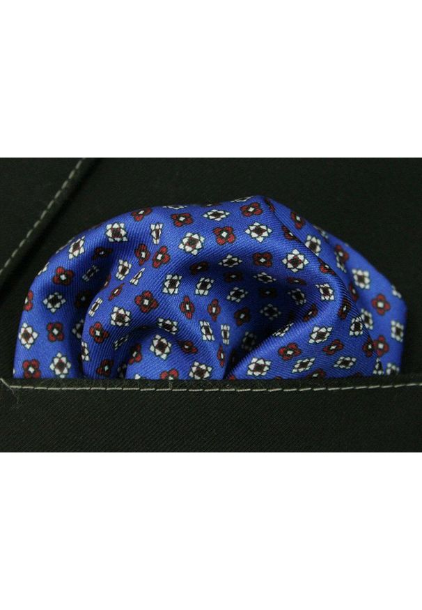 Niebieska Elegancka Męska Poszetka -EM Men's Accessories- Wzór w Grochy. Kolor: niebieski. Materiał: mikrofibra. Wzór: grochy