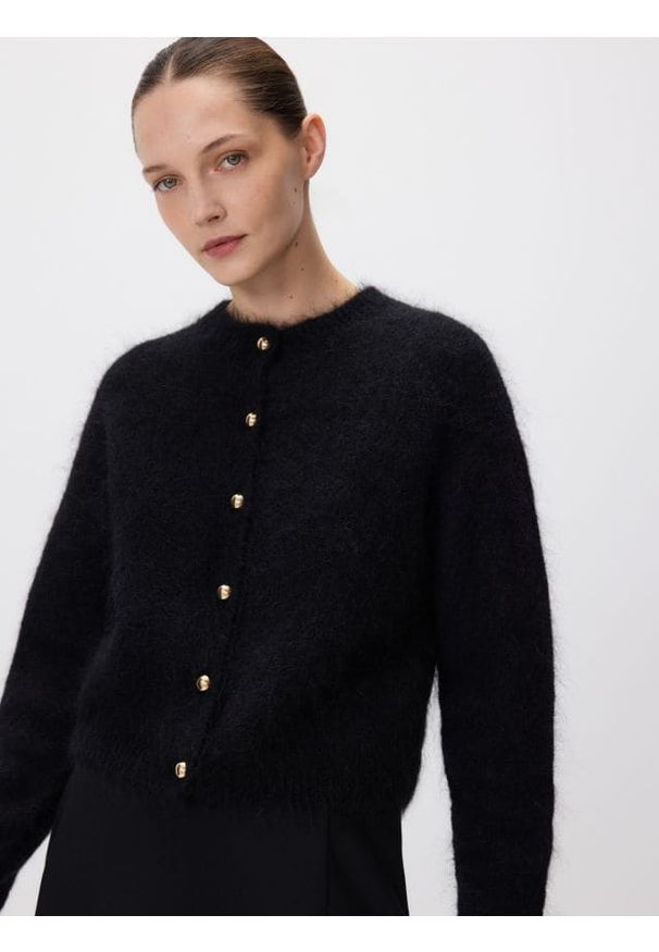 Reserved - Kardigan z moherem - czarny. Kolor: czarny. Materiał: moher