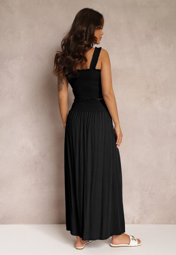 Renee - Czarny 2-częściowy Bawełniany Komplet z Długą Spódnicą i Elastycznym Topem Diomastis. Kolor: czarny. Materiał: bawełna. Wzór: gładki