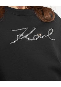 Karl Lagerfeld - KARL LAGERFELD - Czarna bluza z cekinowym logo. Kolor: czarny. Materiał: bawełna. Długość rękawa: długi rękaw. Długość: długie. Wzór: aplikacja