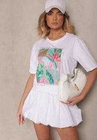 Renee - Biały T-shirt z Bawełny Ozdobiony Brokatem Isadelle. Okazja: na co dzień. Kolor: biały. Materiał: bawełna. Wzór: aplikacja. Styl: klasyczny, casual #5