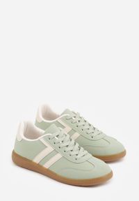 Born2be - Zielone Sneakersy w Stylu Kultowych Tenisówek Genenor. Okazja: na spacer. Kolor: zielony. Materiał: jeans, dresówka. Sport: turystyka piesza #2