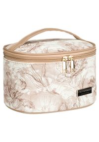 Lekka, beżowa kosmetyczka-kuferek na kosmetyki pokryta roślinnym wzorem - Peterson. Kolor: beżowy #1