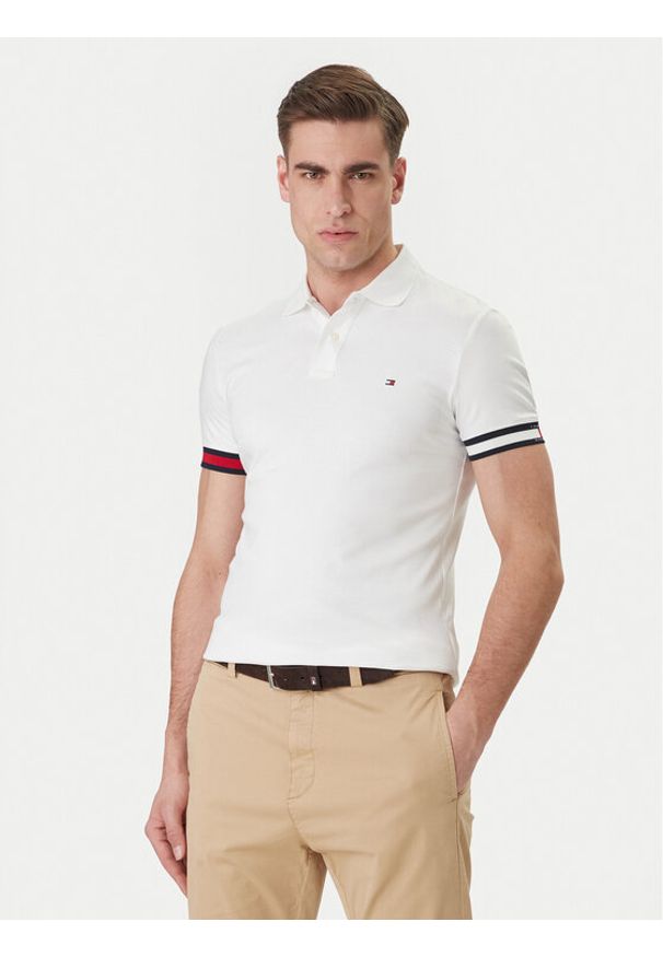 TOMMY HILFIGER - Tommy Hilfiger Polo MW0MW42743 Biały Slim Fit. Typ kołnierza: polo. Kolor: biały. Materiał: bawełna