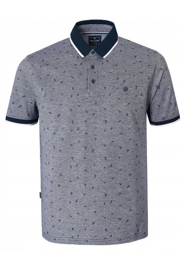 Bawełniana, Męska Koszulka Polo - Pako Jeans - Granatowy Melanż. Okazja: na co dzień. Typ kołnierza: polo. Kolor: niebieski. Materiał: bawełna. Wzór: melanż. Styl: casual